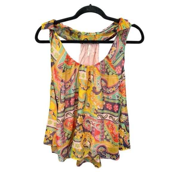 FREE PEOPLE Strawberry Tank Meadow Combo Flowy Lined Bohemian Tank sz L - Picture 2 of 10